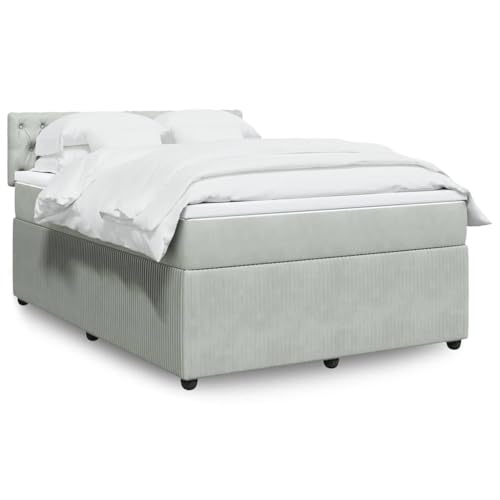 Utiny Boxspringbett mit Matratze Hellgrau 140x190 cm Samt Knopfheftung Design von Utiny