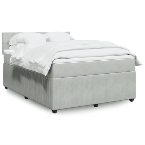 Utiny Boxspringbett mit Matratze Hellgrau 140x200 cm Samt Block mit Quadraten von Utiny