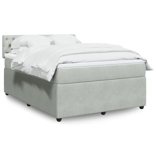 Utiny Boxspringbett mit Matratze Hellgrau 140x200 cm Samt Knopfheftung Design von Utiny