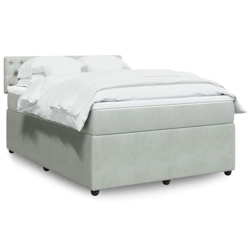Utiny Boxspringbett mit Matratze Hellgrau 160x200 cm Samt Knopfheftung Design von Utiny