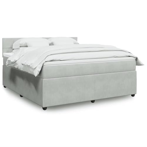Utiny Boxspringbett mit Matratze Hellgrau 180x200 cm Samt Block mit Quadraten von Utiny