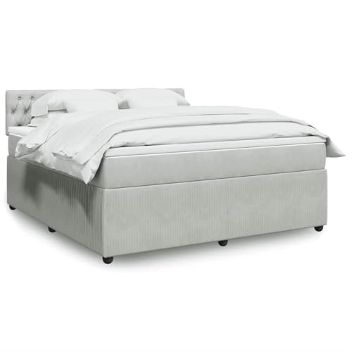 Utiny Boxspringbett mit Matratze Hellgrau 180x200 cm Samt Knopfheftung Design von Utiny