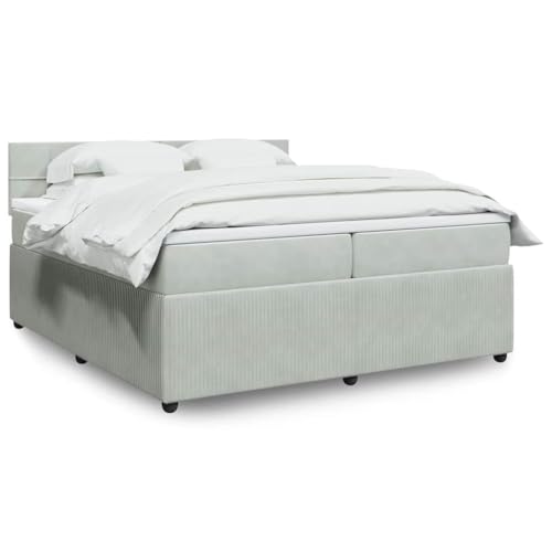 Utiny Boxspringbett mit Matratze Hellgrau 200x200 cm Samt Block mit Quadraten von Utiny