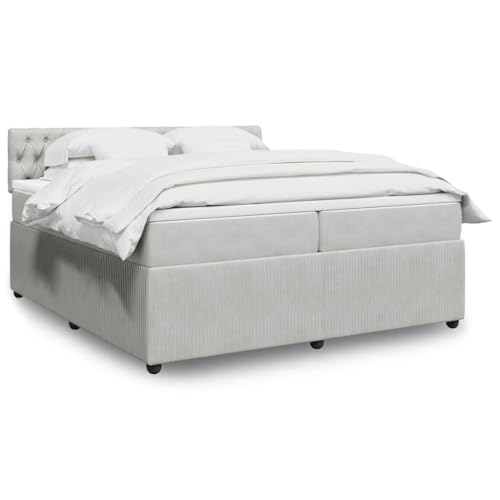 Utiny Boxspringbett mit Matratze Hellgrau 200x200 cm Samt Knopfheftung Design von Utiny