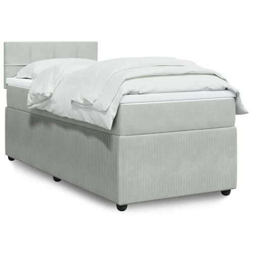 Utiny Boxspringbett mit Matratze Hellgrau 90x200 cm Samt Block mit Quadraten von Utiny