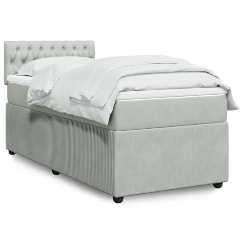 Utiny Boxspringbett mit Matratze Hellgrau 90x200 cm Samt Knopfheftung Design von Utiny