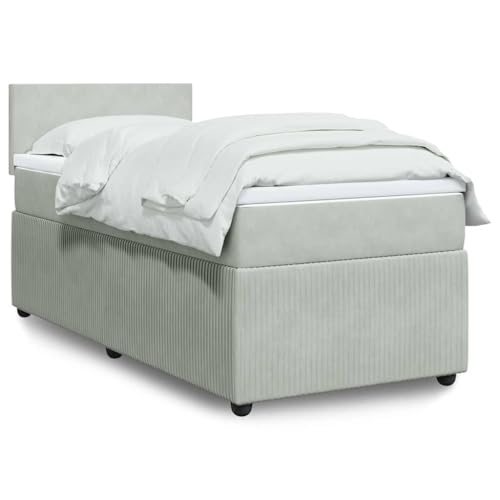 Utiny Boxspringbett mit Matratze Hellgrau 90x200 cm Samt Schlichtes Design von Utiny