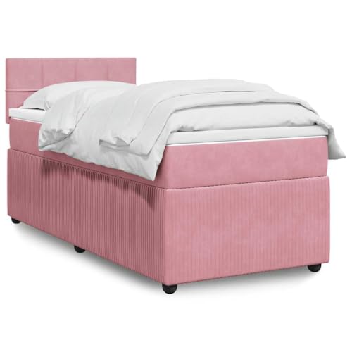 Utiny Boxspringbett mit Matratze Rosa 100x200 cm Samt Block mit Quadraten von Utiny
