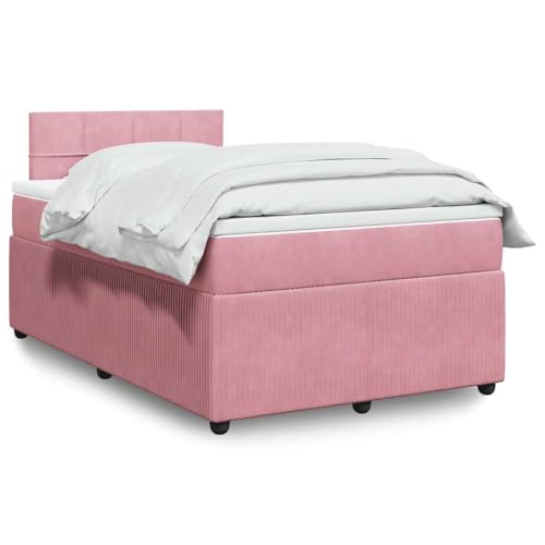 Utiny Boxspringbett mit Matratze Rosa 120x190 cm Samt Block mit Quadraten von Utiny