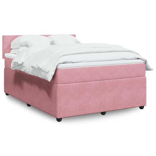 Utiny Boxspringbett mit Matratze Rosa 140x190 cm Samt Schlichtes Design von Utiny