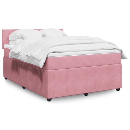 Utiny Boxspringbett mit Matratze Rosa 140x200 cm Samt Schlichtes Design von Utiny