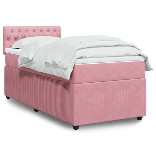 Utiny Boxspringbett mit Matratze Rosa 80x200 cm Samt Knopfheftung Design von Utiny