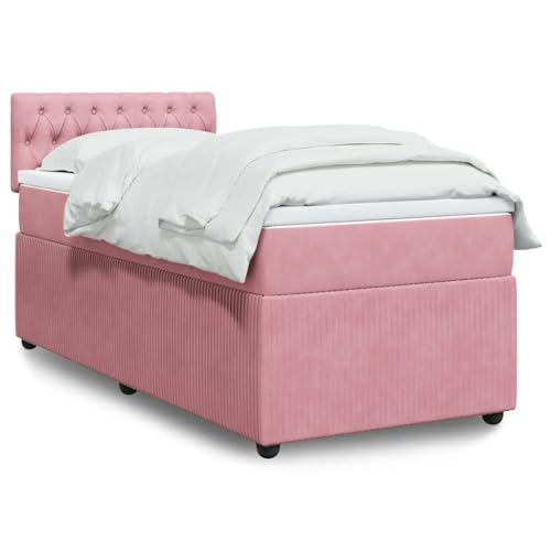 Utiny Boxspringbett mit Matratze Rosa 90x200 cm Samt Knopfheftung Design von Utiny