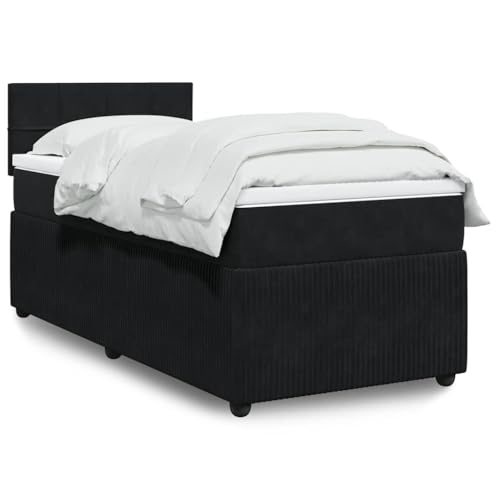 Utiny Boxspringbett mit Matratze Schwarz 100x200 cm Samt Block mit Quadraten von Utiny