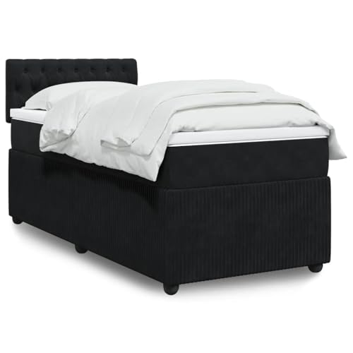 Utiny Boxspringbett mit Matratze Schwarz 100x200 cm Samt Knopfheftung Design von Utiny