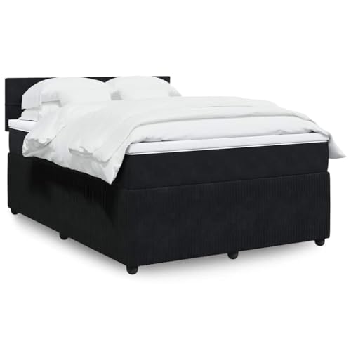 Utiny Boxspringbett mit Matratze Schwarz 140x190 cm Samt Block mit Quadraten von Utiny