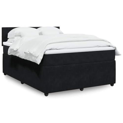 Utiny Boxspringbett mit Matratze Schwarz 160x200 cm Samt Block mit Quadraten von Utiny