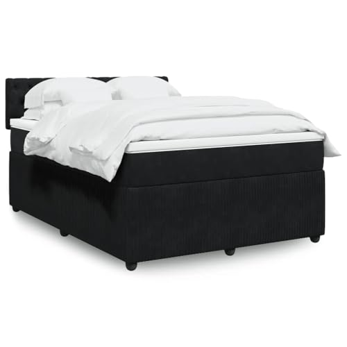 Utiny Boxspringbett mit Matratze Schwarz 160x200 cm Samt Knopfheftung Design von Utiny