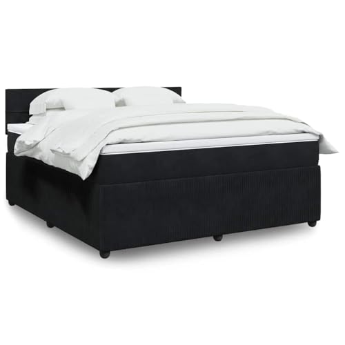 Utiny Boxspringbett mit Matratze Schwarz 180x200 cm Samt Block mit Quadraten von Utiny