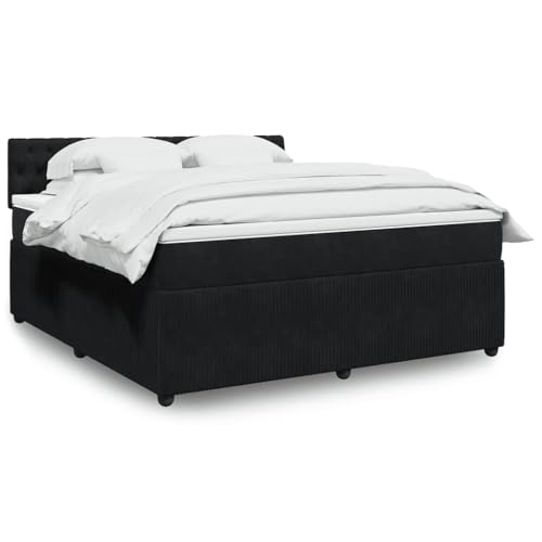 Utiny Boxspringbett mit Matratze Schwarz 180x200 cm Samt Knopfheftung Design von Utiny