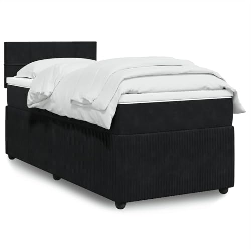 Utiny Boxspringbett mit Matratze Schwarz 80x200 cm Samt Block mit Quadraten von Utiny