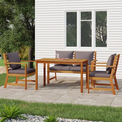 Utiny Garten Essgruppe 4-TLG.Gartenmöbel Set mit Kissen, Gartengarnitur Sitzgruppe Modulares Design, Lounge Sofa Bank Tisch, Massivholz Akazie Dunkelgrau Type 10 von Utiny