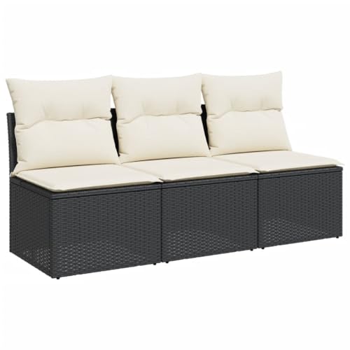 Utiny Gartensofa Gartenmöbel Terrassenmöbel Terrassensofa Poly Rattan Gartensofa mit 3X Mittelteil Schwarz und Creme von Utiny