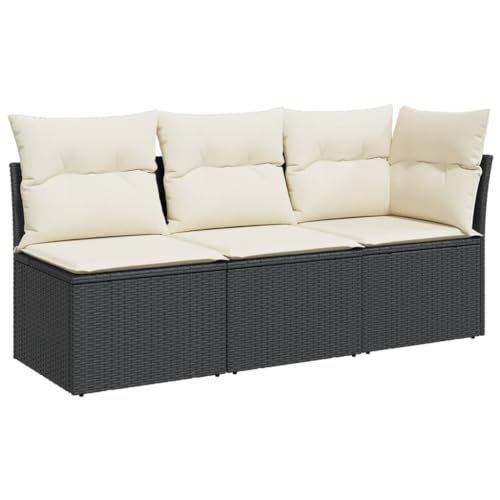 Utiny Gartensofa Gartenmöbel Terrassenmöbel Terrassensofa Poly Rattan Gartensofa mit Eckteil + 2X Mittelteil Schwarz und Creme von Utiny