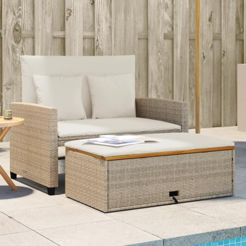 Utiny Gartensofa mit Kissen 2-Sitzer Beige Poly Rattan & Akazienholz von Utiny