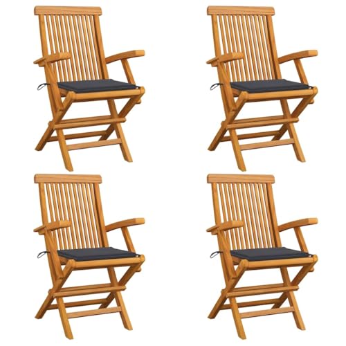 Utiny Gartenstühle mit Anthrazit Kissen 4 STK. Massivholz Teak von Utiny