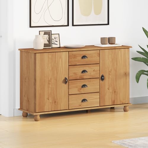 Utiny Sideboard Kommode Schrank ASKIM Braun 133,5x40x79 cm Massivholz Kiefer von Utiny