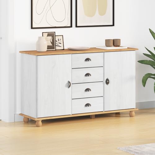 Utiny Sideboard Kommode Schrank ASKIM Weiß 133,5x40x79 cm Massivholz Kiefer von Utiny