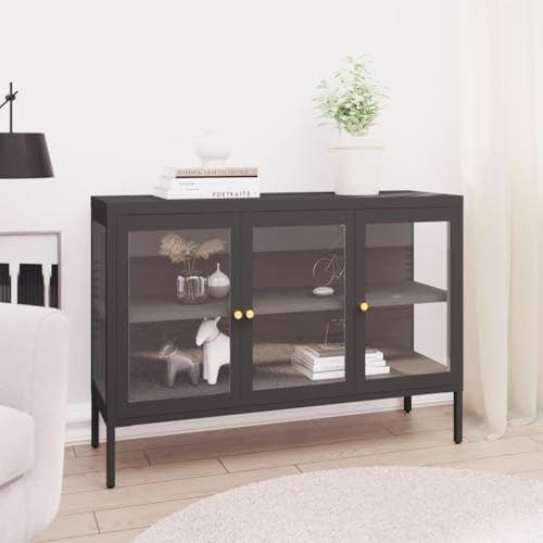 Utiny Sideboard Kommode Schrank Anthrazit 105x35x70 cm Stahl und Glas von Utiny