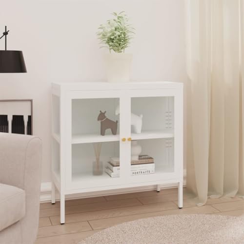 Utiny Sideboard Kommode Schrank Weiß 70x35x70 cm Stahl und Glas von Utiny