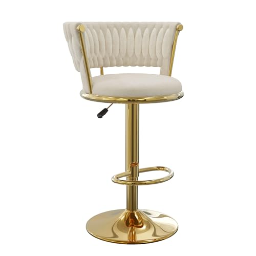 Utlenianie 1er Set Barhocker Barstuhl aus Samt Tresenhocker Bistrohocker Hocker mit Lehne 360° Drehbar Drehstuhl Barhocker Höhenverstellbar für Küche/Hausbar (Gold-1pc) von Utlenianie