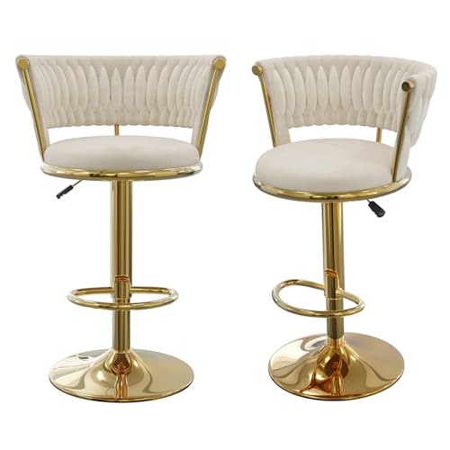Utlenianie 2er Set Barhocker Barstuhl aus Samt Tresenhocker Bistrohocker Hocker mit Lehne 360° Drehbar Drehstuhl Barhocker Höhenverstellbar für Küche/Hausbar (Gold-2pc) von Utlenianie