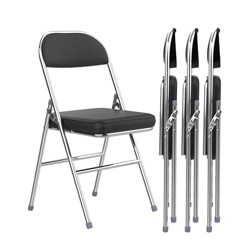 Utlenianie 4 Stück Klappstuhl Gartenstuhl Klappbar mit Polster Starker Metallrahmen PU Klappstühle Besucherstuhl Campingstuhl 175 kg Faltbarer Stuhl Bürostuhl für Küche & Konferenzraum, Gast, Camping von Utlenianie