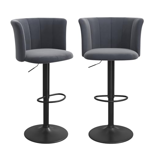 Utlenianie Barhocker 2er Set, Barhocker Höhenverstellbar aus Samt, 360° Drehbar, Drehbare Barhocker mit Lehne, Barhocker Tresenhocker, für Küche/Hausbar (Dunkelgrau) von Utlenianie