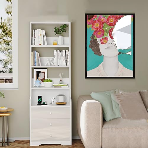 Utlenianie Hoher Nachttisch mit Bücherregal, Couchtisch mit Ladestation, platzsparender Nachttisch mit 3 Schubladen und 4 offenen Fächern, für Wohnzimmer, Schlafzimmer, Arbeitszimmer, 50x40x176,5cm Utlenianie Hoher Nachttisch mit Bücherregal, Couchtisch mit Ladestation, platzsparender Nachttisch mit 3 Schubladen und 4 offenen Fächern, für Wohnzimmer, Schlafzimmer, Arbeitszimmer, 50x40x176,5cm von Utlenianie
