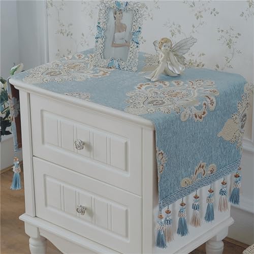 Utobanh Simple Bedside Table Dust Cover Cloth Towel Cushion Fabric Modern Universal Bedroom Cabinet Tablecloth Cushion Cloth (40 x 90.9 cm, Grey Blue) von Utobanh