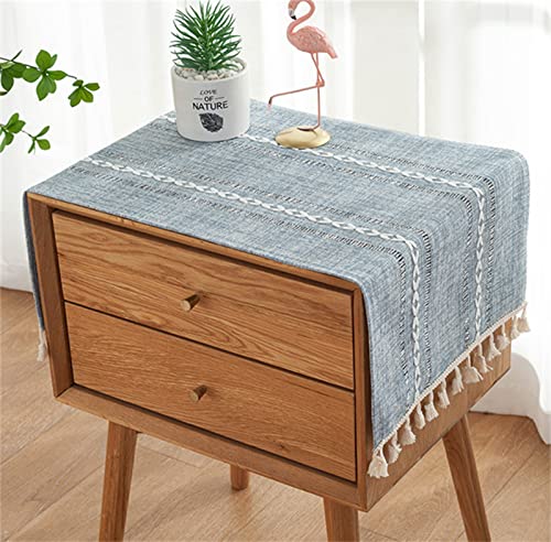 Utobanh Simple Bedside Table Tassel Cover Cloth, Tablecloth Cover Towel, Suitable for Bedside Table TV Microwave Washing Machine Refrigerator Dust Cover (Grey Blue, 40 x 90.9 cm) von Utobanh
