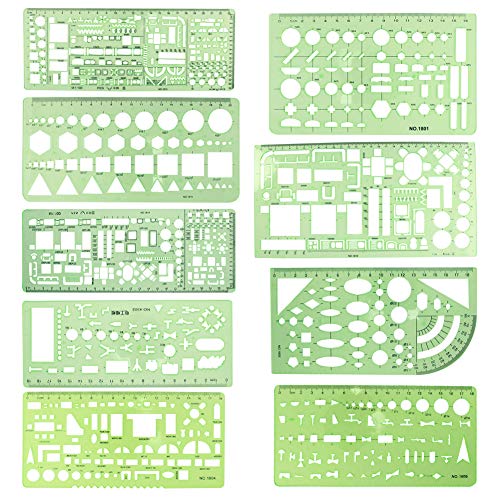 Utoolmart 9 x Zeichenschablonen aus Kunststoff, multifunktionales Messlineal, geometrische Zeichnungen, Schablonen, Lineale, Werkzeug-Set für Studium, Design und Bau. Utoolmart 9 x Zeichenschablonen aus Kunststoff, multifunktionales Messlineal, geometrische Zeichnungen, Schablonen, Lineale, Werkzeug-Set für Studium, Design und Bau. von Utoolmart