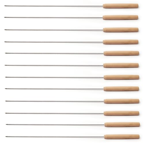 Utoolmart Grillspieße, Edelstahl Grillspieße, wiederverwendbare Sticks BBQ Sticks, mit Holzgriff für BBQ Camping Kochgeschirr Lagerfeuer Grill Kochen, 12 Stück von Utoolmart