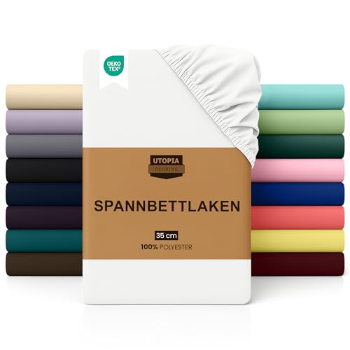 Utopia Bedding Spannbettlaken, Weiß, 180 x 200 cm, 35 cm geschnitten, für Dicke Matratzen, gebürstetes Mikrofaser-Polyester von Utopia Bedding