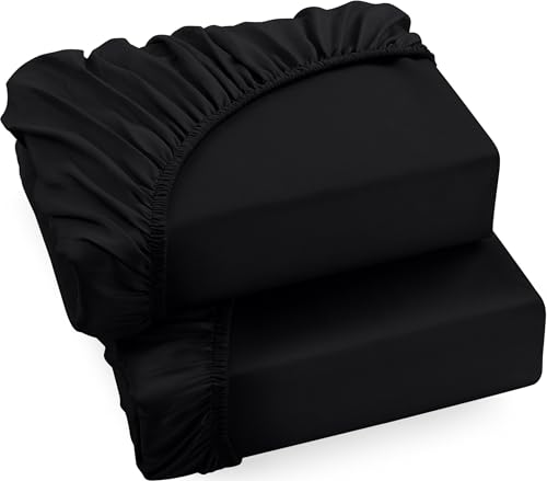 Utopia Bedding - 2er Set Spannbettlaken 140x200cm - Schwarz - Gebürstete Mikrofaser Spannbetttuch - 35 cm Tiefe Tasche von Utopia Bedding