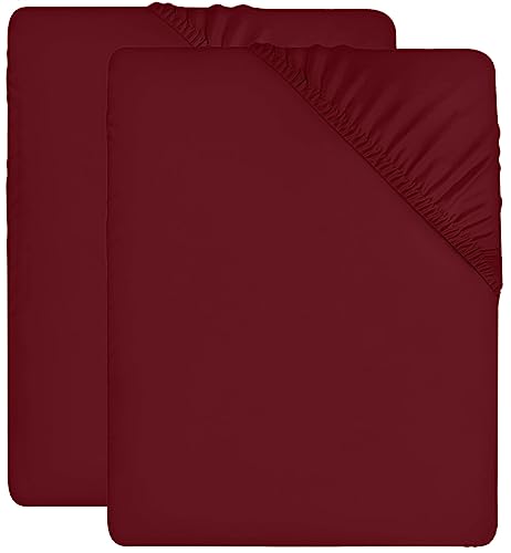 Utopia Bedding - 2er Set Spannbettlaken 160x200cm - Burgund - Gebürstete Mikrofaser Spannbetttuch - 35 cm Tiefe Tasche von Utopia Bedding