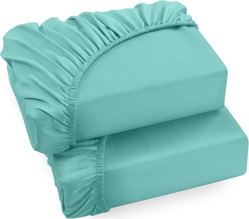 Utopia Bedding - 2er Set Spannbettlaken 160x200cm - Spa Blau - Gebürstete Mikrofaser Spannbetttuch - 35 cm Tiefe Tasche von Utopia Bedding