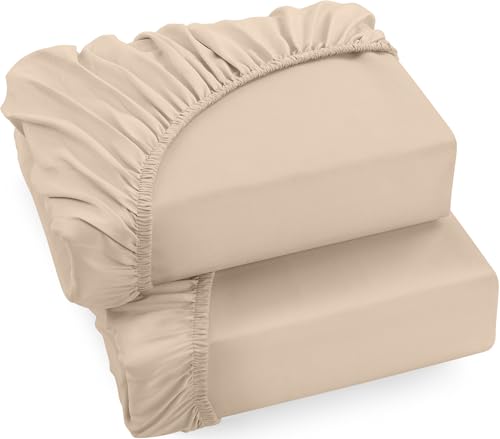 Utopia Bedding - 2er Set Spannbettlaken 180x200cm - Beige - Gebürstete Mikrofaser Spannbetttuch - 35 cm Tiefe Tasche von Utopia Bedding