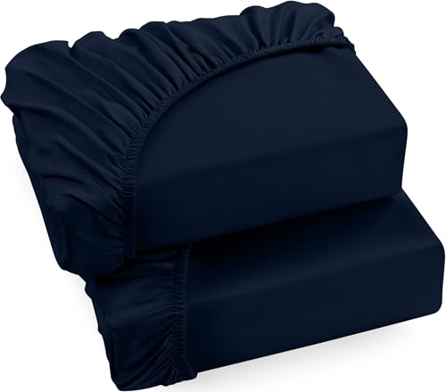 Utopia Bedding - 2er Set Spannbettlaken 180x200cm - Marineblau - Gebürstete Mikrofaser Spannbetttuch - 35 cm Tiefe Tasche von Utopia Bedding