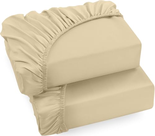 Utopia Bedding - 2er Set Spannbettlaken 90x200cm - Beige - Gebürstete Mikrofaser Spannbetttuch - 35 cm Tiefe Tasche von Utopia Bedding